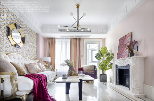 客厅窗帘装修效果图温馨105平法式三居客厅图片欣
