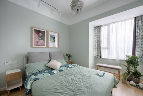 卧室床2装修效果图精美97平北欧三居卧室装潢图