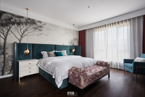 卧室窗帘装修效果图质朴901平中式别墅卧室装修装