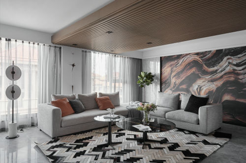 客厅窗帘装修效果图优美238平现代别墅客厅装饰美