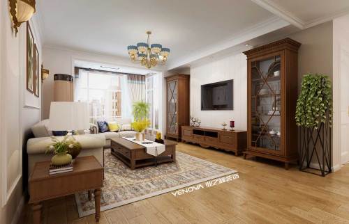 客厅装修效果图平美式小户型客厅布置图101-120m²一居美式家装装修案例效果图