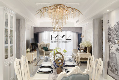 客厅窗帘装修效果图优美134平法式四居餐厅实景图
