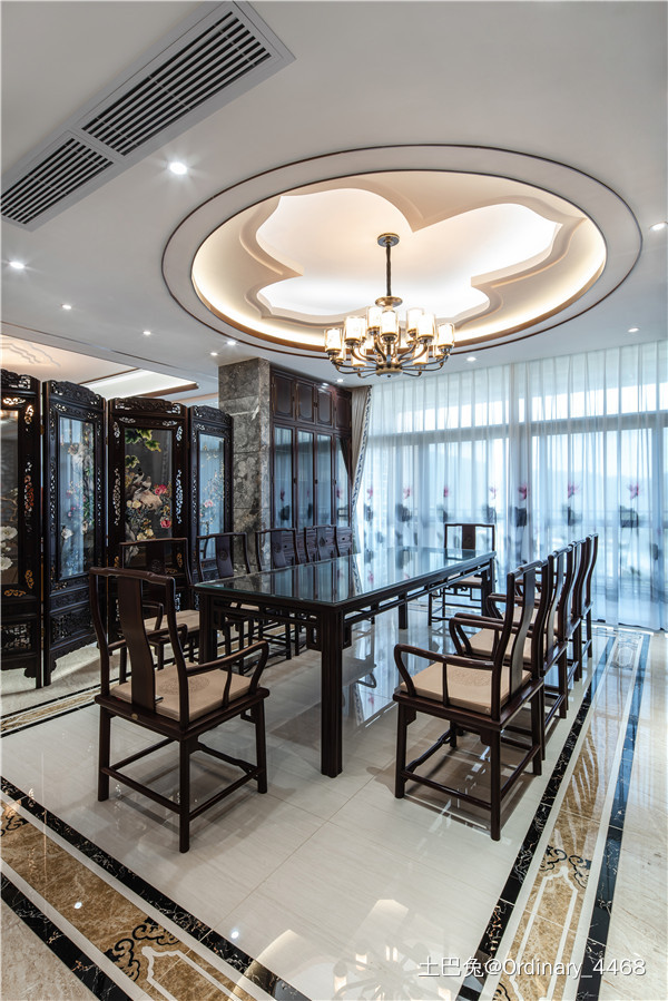 【华丽中式】岭南公馆480m²新中式餐厅设计图片赏析