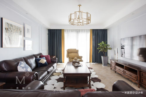 客厅窗帘装修效果图轻奢142平美式四居客厅设计图