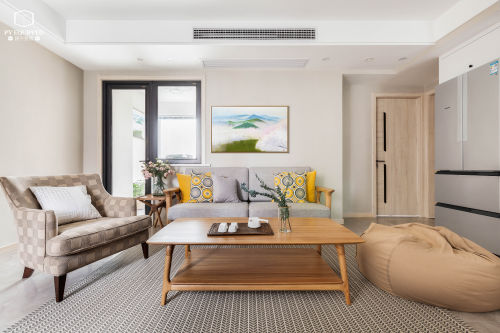 精美115平日式三居客厅装饰图客厅沙发101-120m²三居日式家装装修案例效果图