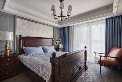 卧室窗帘装修效果图温馨129平美式四居卧室装修图