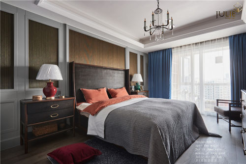 卧室窗帘装修效果图明亮152平美式四居卧室设计美