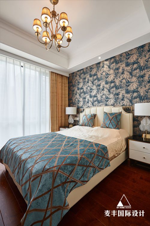 卧室窗帘装修效果图270㎡美式轻奢次卧设计