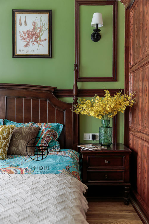綠色臥室床頭柜2裝修效果圖悠雅110平美式三居臥室設計圖