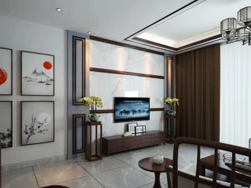 一居中式现代装修图片客厅装修效果图优美60平中式小户型客厅装修图