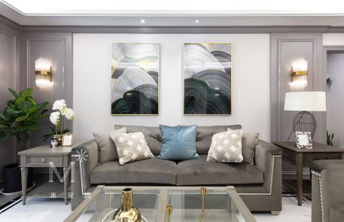 客厅沙发装修效果图简洁103平美式三居装修图片