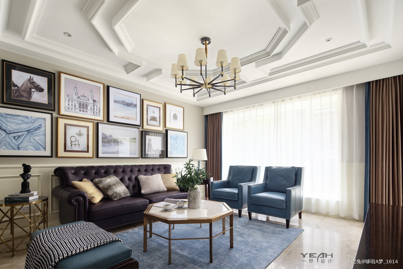 191m²美式风格客厅吊灯设计美式客厅设计图片赏析