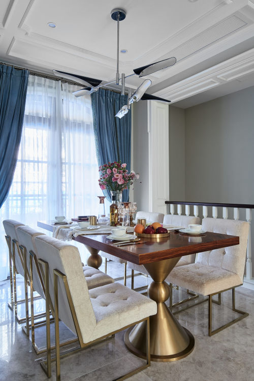厨房窗帘装修效果图明亮46平法式复式餐厅设计图