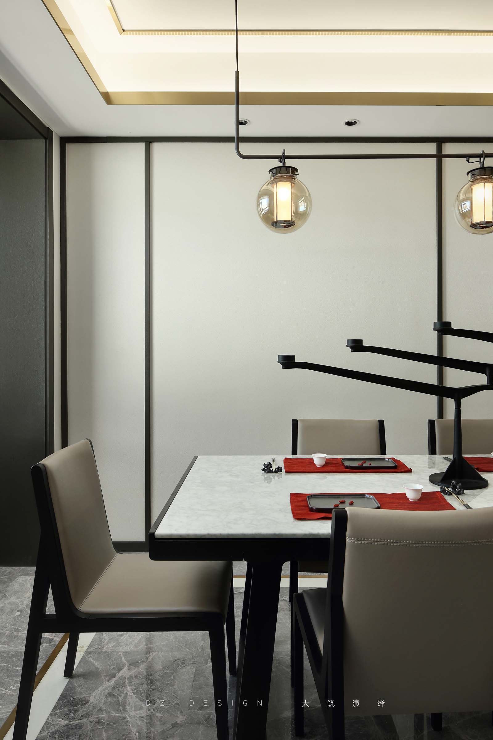厨房装修效果图明亮102平中式三居餐厅装修案中式现代餐厅设计图片赏析