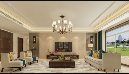 二居中式现代装修图片客厅装修效果图简洁180平中式二居客厅装修装