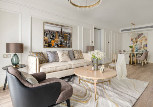优雅108平新古典四居客厅设计美图客厅沙发101-120m²四居及以上美式经典家装装修案例效果图