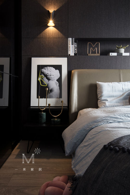 质朴28平现代小户型设计效果图卧室床头柜一居现代简约家装装修案例效果图