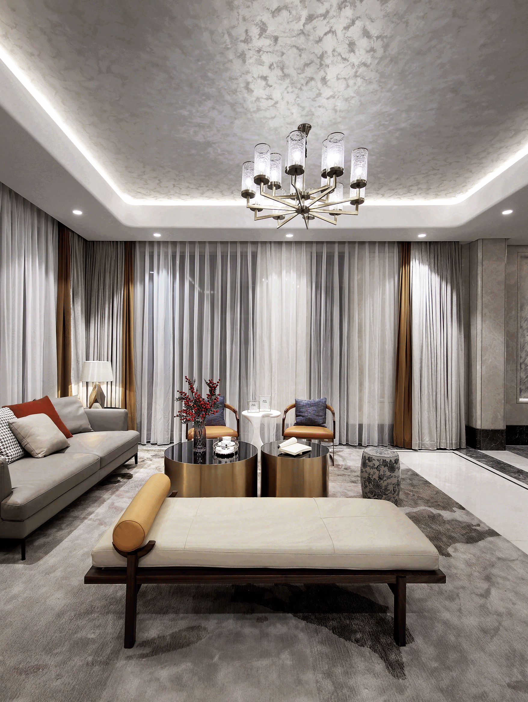 客厅窗帘2装修效果图优雅467平中式别墅客厅实景图新中式客厅设计图片赏析