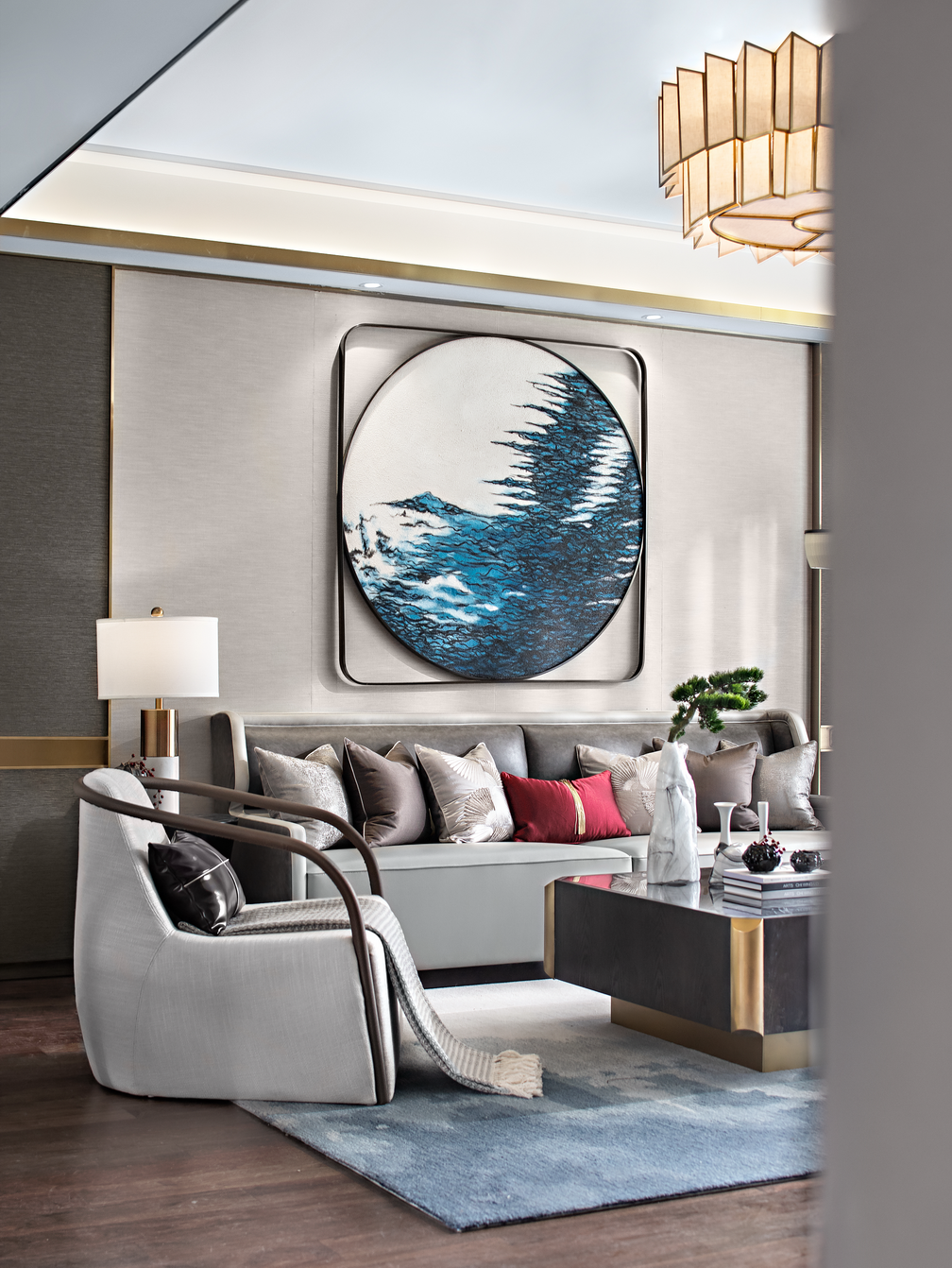 客厅沙发装修效果图轻奢316平中式样板间客厅装饰新中式客厅设计图片赏析