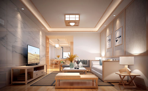客厅装修效果图精致130平日式三居客厅设计效121-150m²日式家装装修案例效果图
