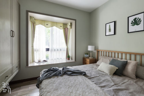 卧室床3装修效果图浅灰蓝北欧风卧室飘窗设计图