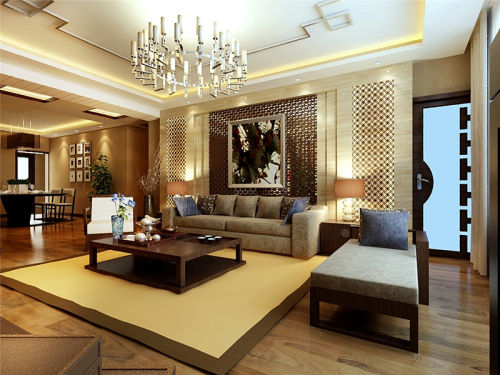 客厅装修效果图平中式四居客厅图片大全151-200m²四居及以上中式现代家装装修案例效果图