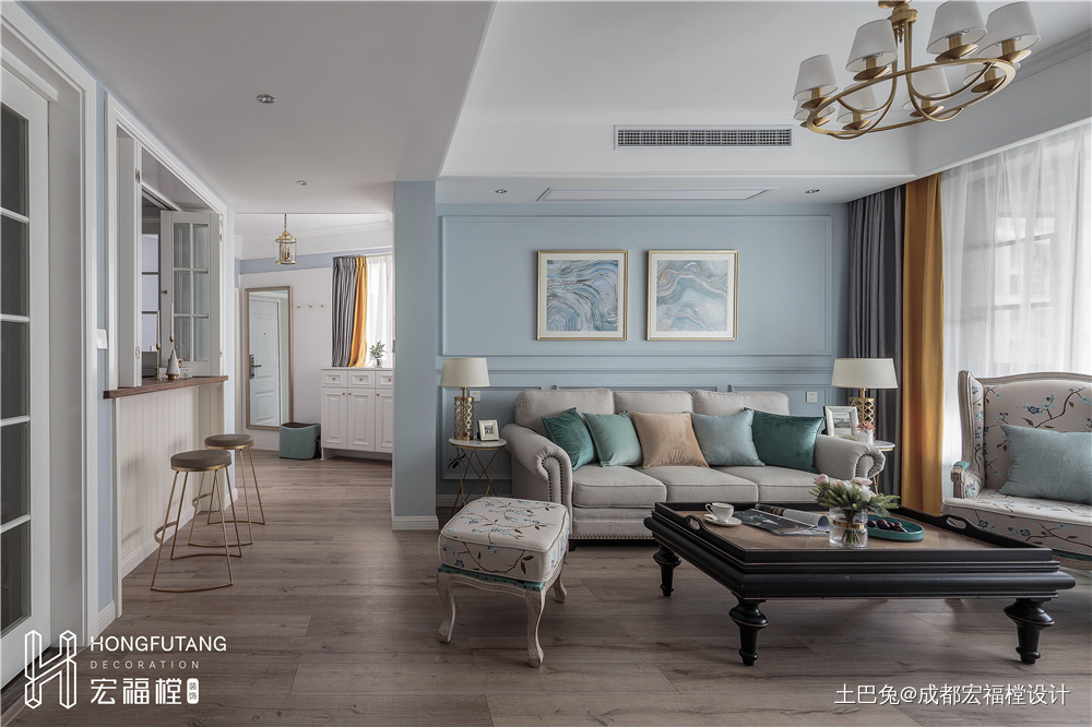 浅蓝系美式客厅设计图美式客厅设计图片赏析
