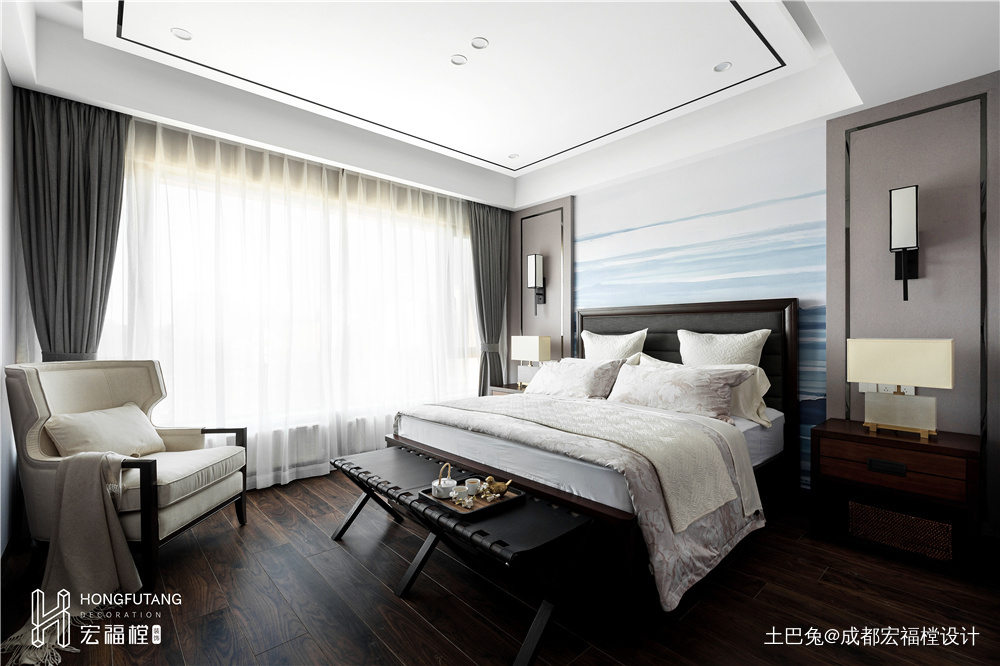 华丽95平中式三居卧室实景图片新中式卧室设计图片赏析