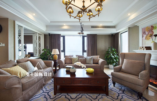 客厅窗帘装修效果图精美147平美式四居客厅装潢图