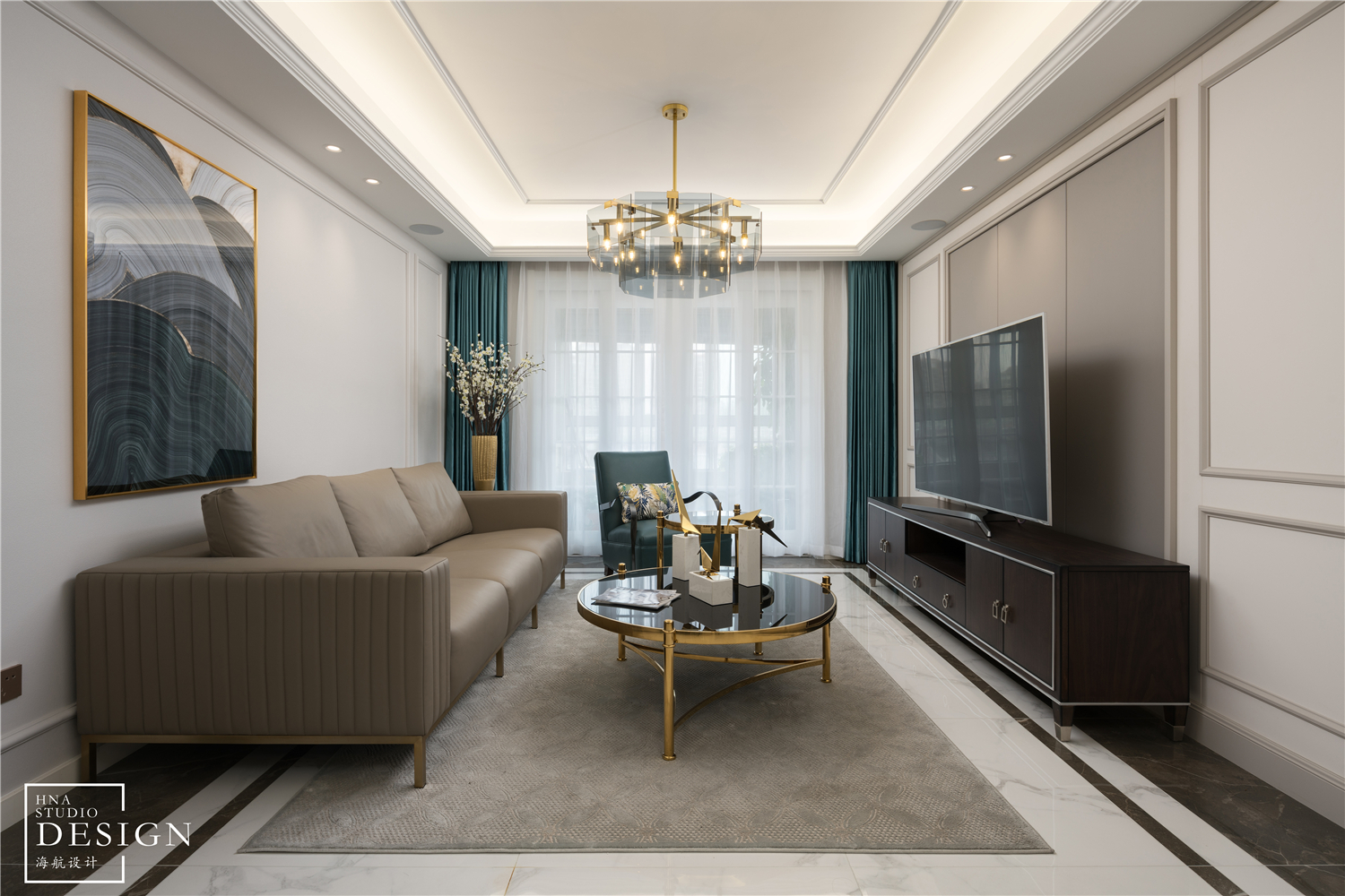 客厅窗帘装修效果图古典美式轻奢客厅设计美式客厅设计图片赏析