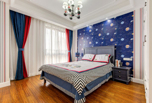 卧室窗帘装修效果图浪漫127平美式三居儿童房案例