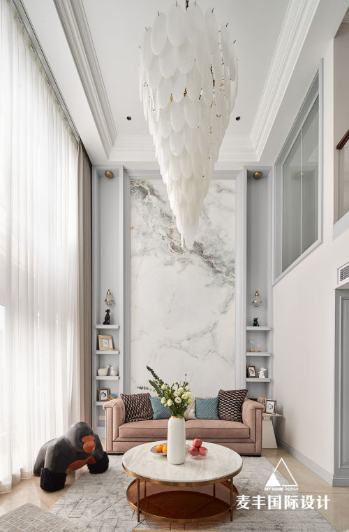 客厅窗帘装修效果图美式轻奢复式客厅图片