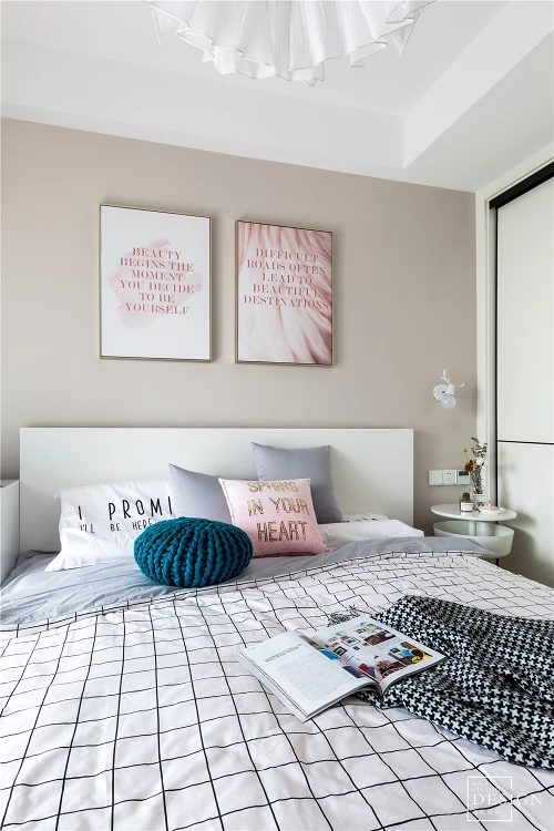 粉色浪漫北欧风卧室背景画图