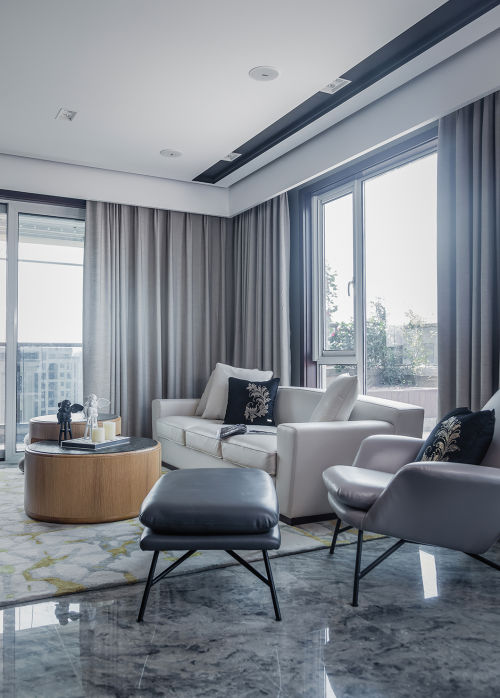 客厅窗帘装修效果图浪漫83平现代三居客厅案例图