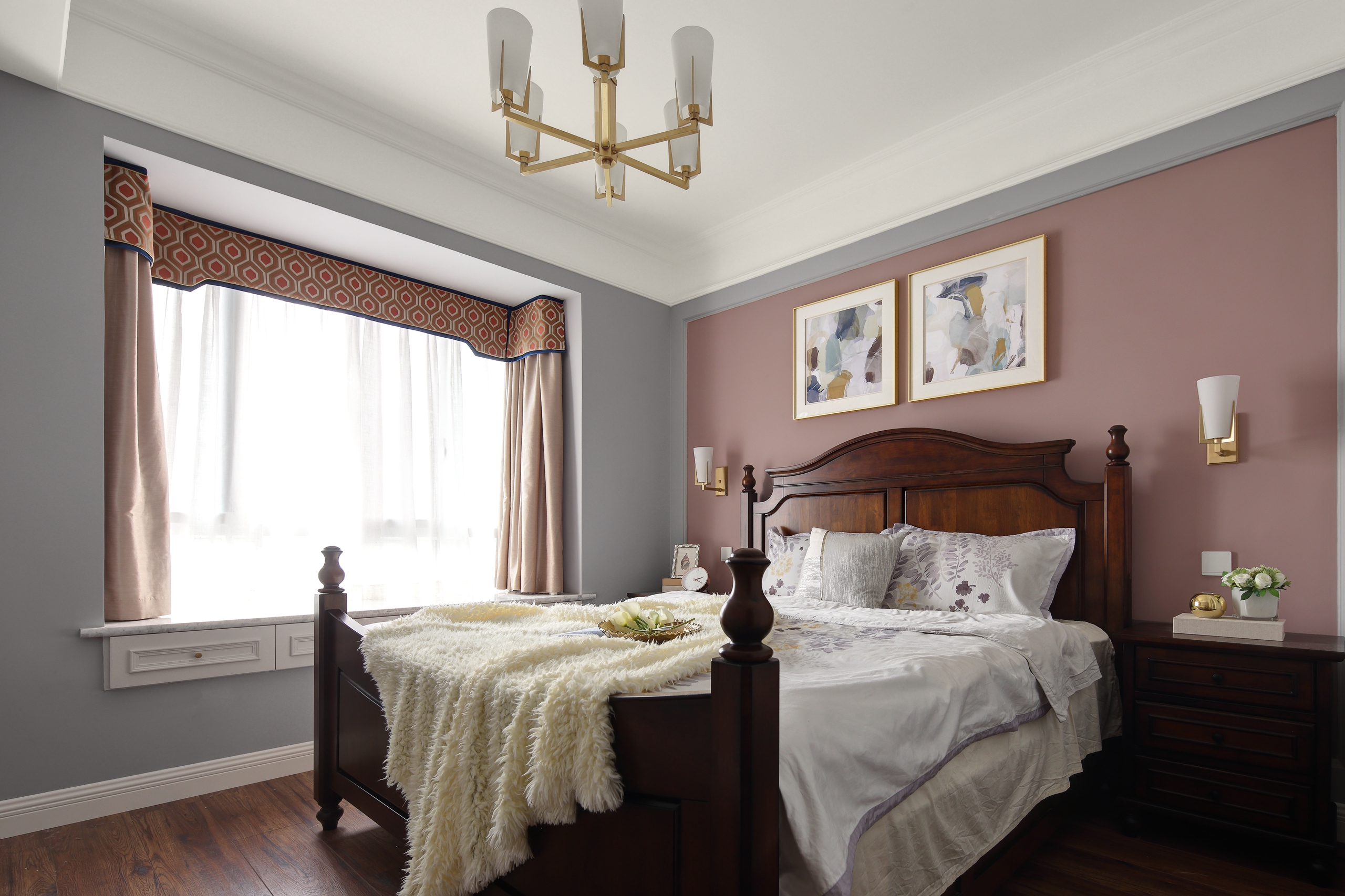 卧室窗帘3装修效果图浪漫90平简约三居卧室案例图现代简约卧室设计图片赏析