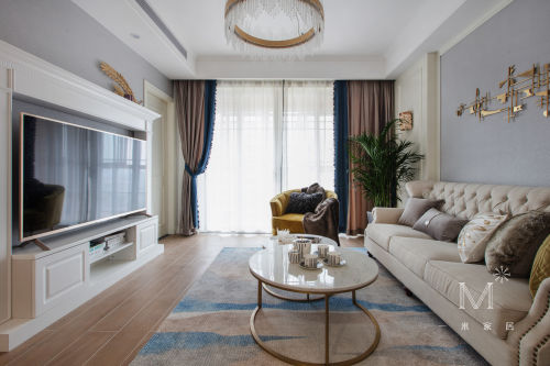 客厅窗帘2装修效果图155㎡现代美式客厅设计实景图