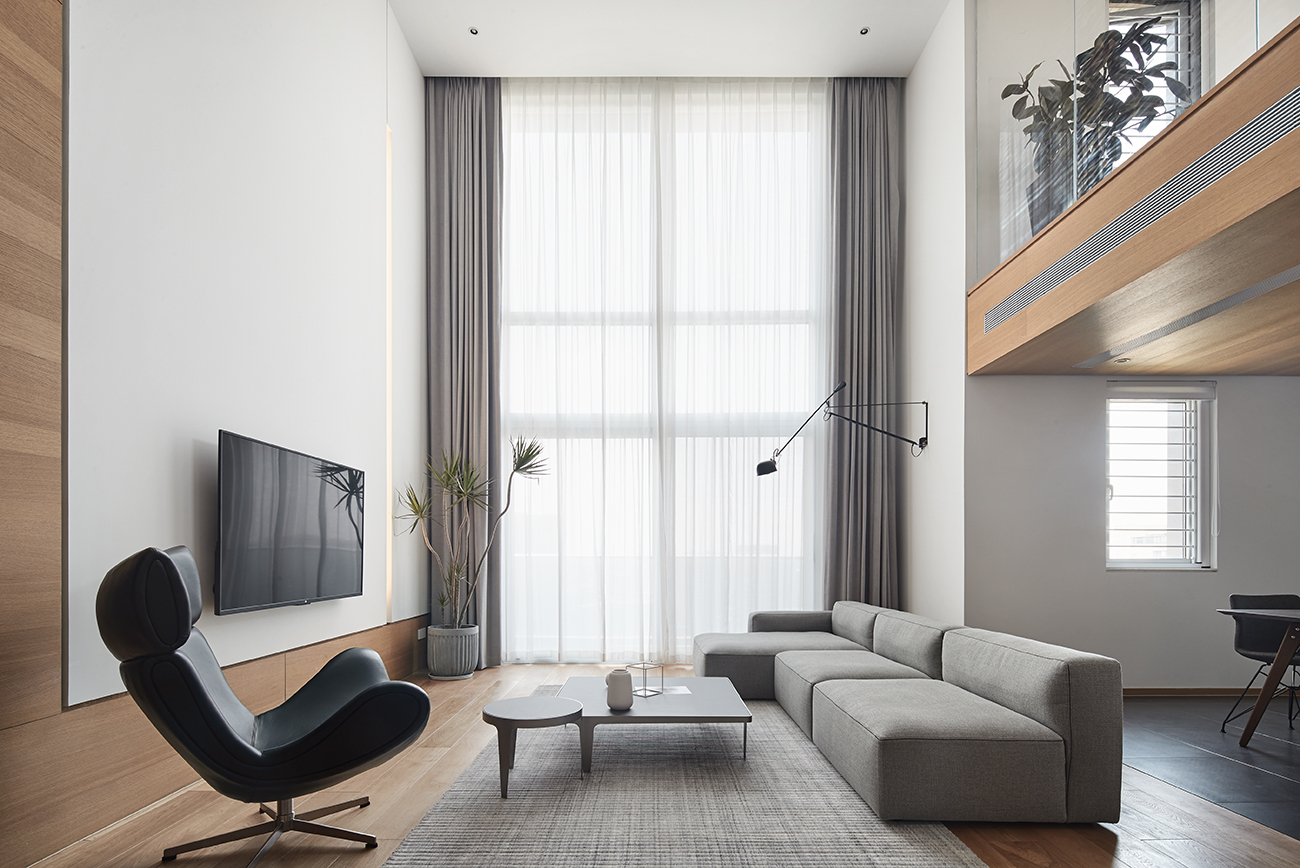 客厅窗帘装修效果图质朴49平现代复式客厅布置图现代简约客厅设计图片赏析