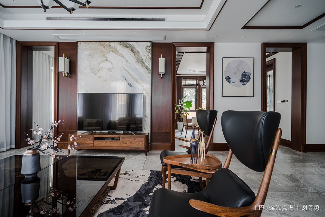 华丽387平中式别墅客厅布置图新中式客厅设计图片赏析