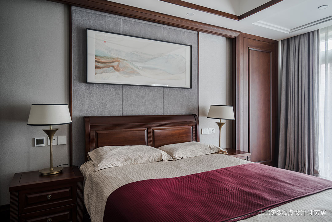 温馨651平中式别墅卧室装修案例卧室床中式现代卧室设计图片赏析
