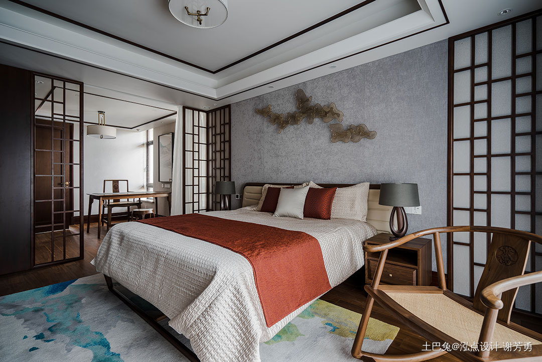 华丽718平中式别墅卧室布置图新中式卧室设计图片赏析
