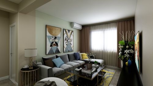 客厅装修效果图温馨60平现代三居客厅效果图60m²以下三居现代简约家装装修案例效果图