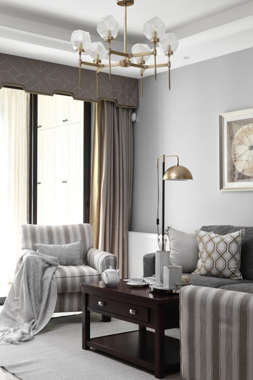 客厅窗帘1装修效果图质朴99平简约三居客厅案例图