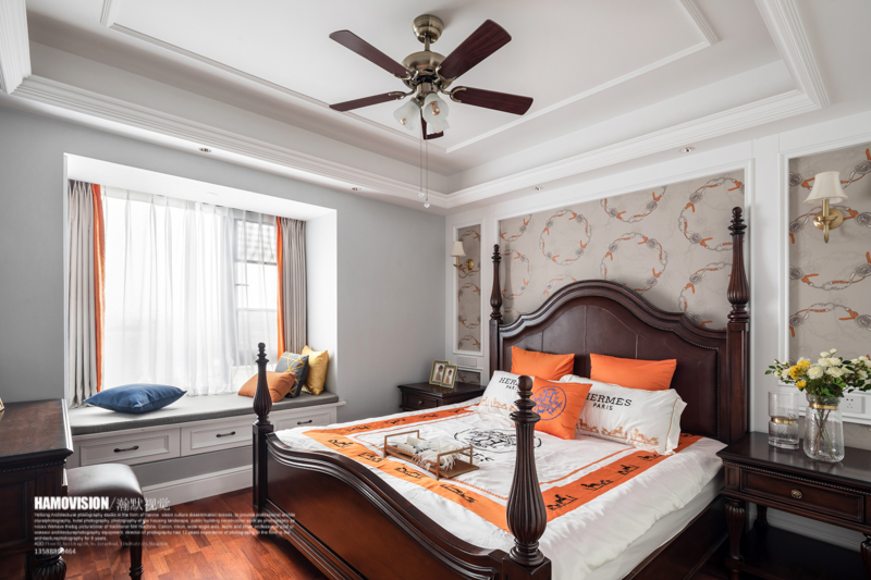 卧室窗帘装修效果图典雅123平美式三居卧室设计效美式卧室设计图片赏析