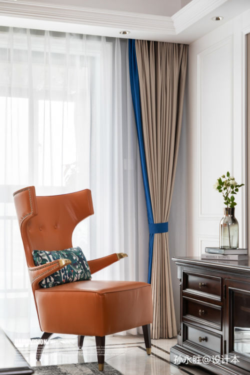 客厅窗帘装修效果图简洁76平美式三居客厅设计案例