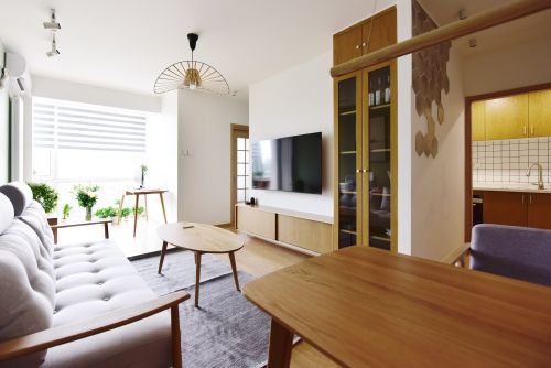 客厅装修效果图质朴60平日式小户型客厅实景图60m²以下一居日式家装装修案例效果图