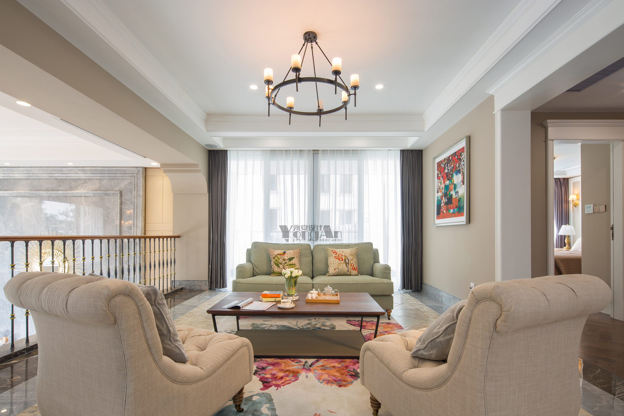 客厅窗帘装修效果图美式别墅休闲区实景美式客厅设计图片赏析