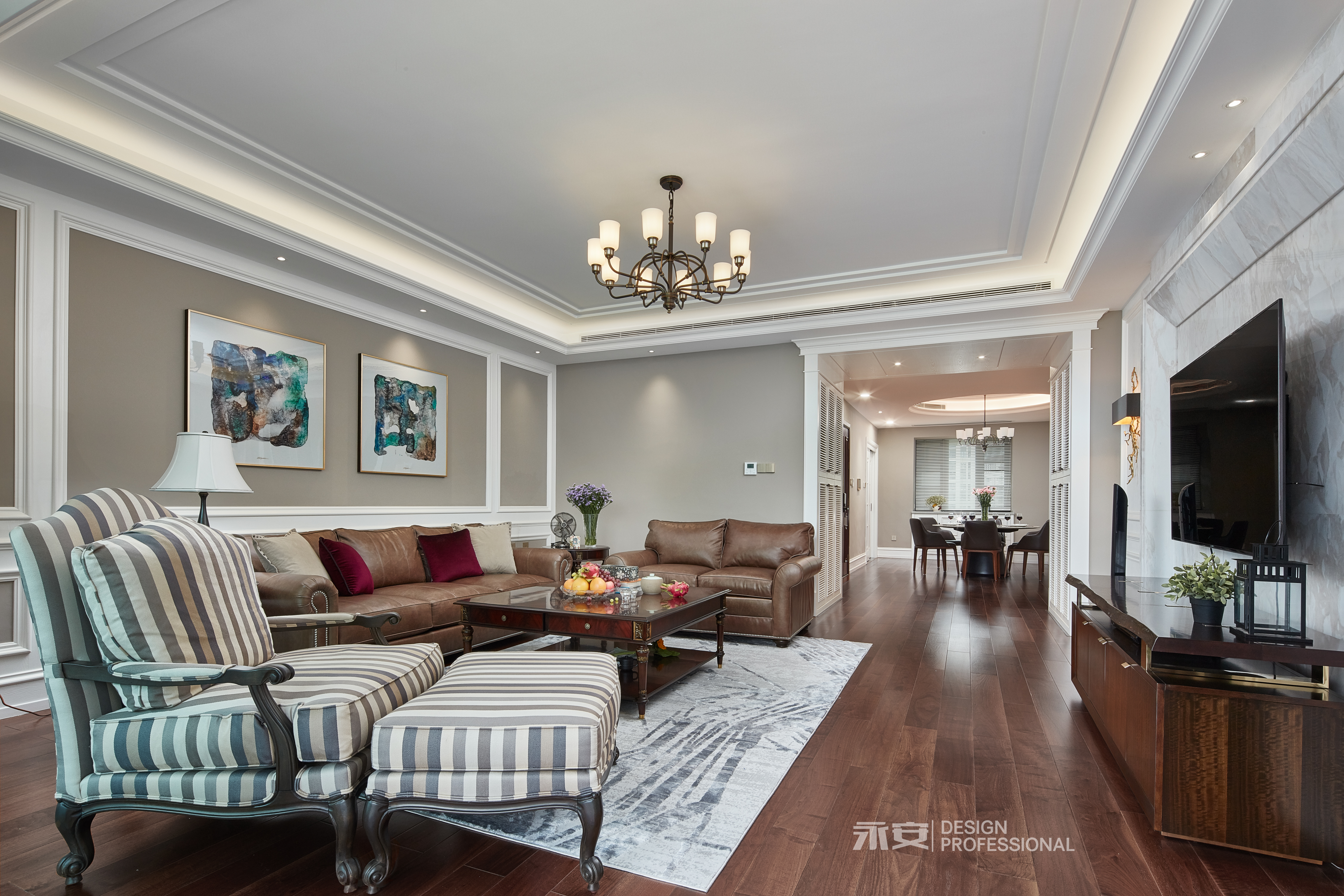 客厅木地板装修效果图经典美式大客厅设计图美式客厅设计图片赏析