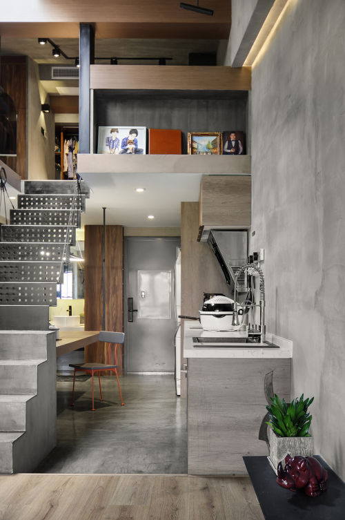 装修效果图建面32平现代小户型厨房设计一居现代简约家装装修案例效果图