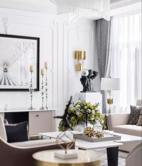客厅窗帘装修效果图典雅678平法式别墅客厅设计效