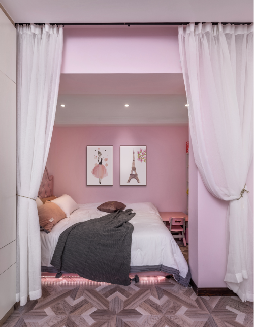 卧室窗帘装修效果图温馨121平北欧三居儿童房图片